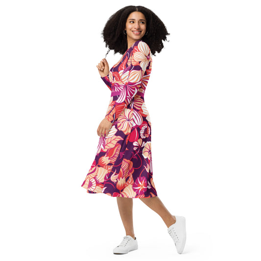 Floral long sleeve midi dress