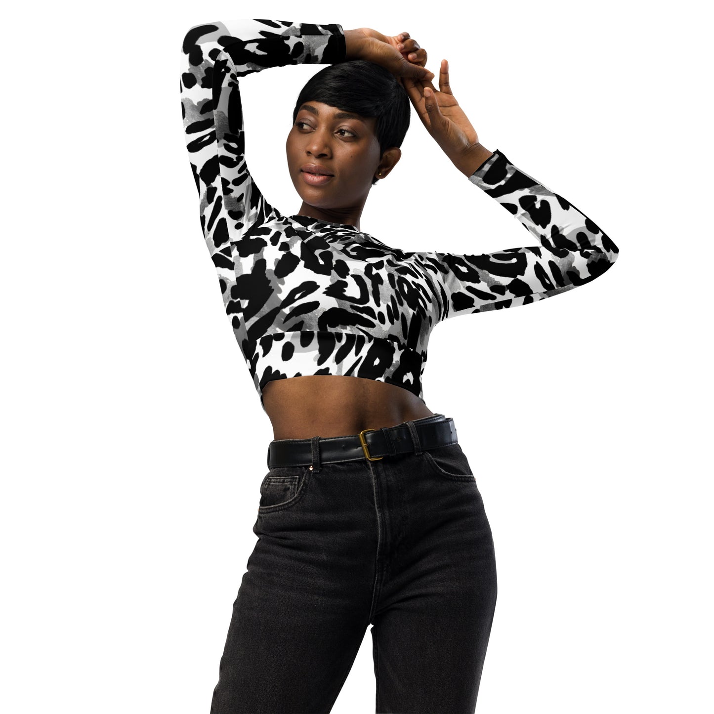 Leopard long-sleeve crop top