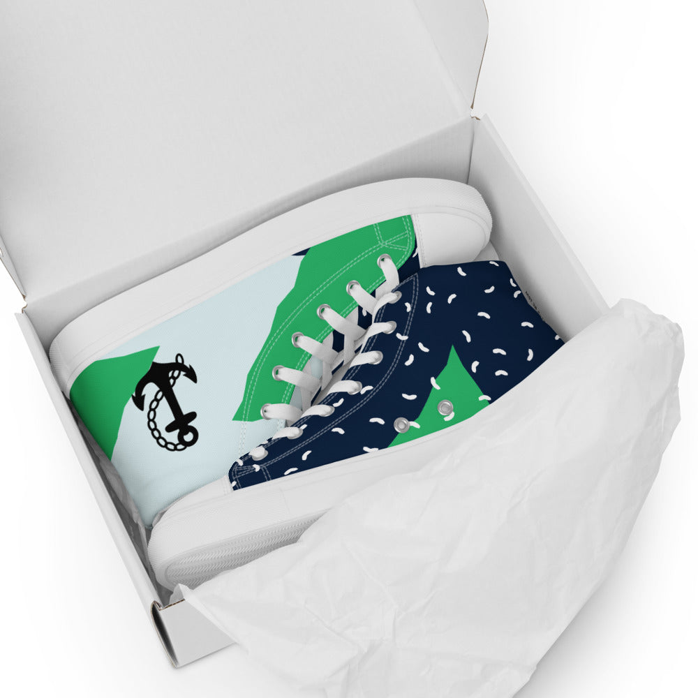 Blue/Green Anchor Men’s high top canvas shoes