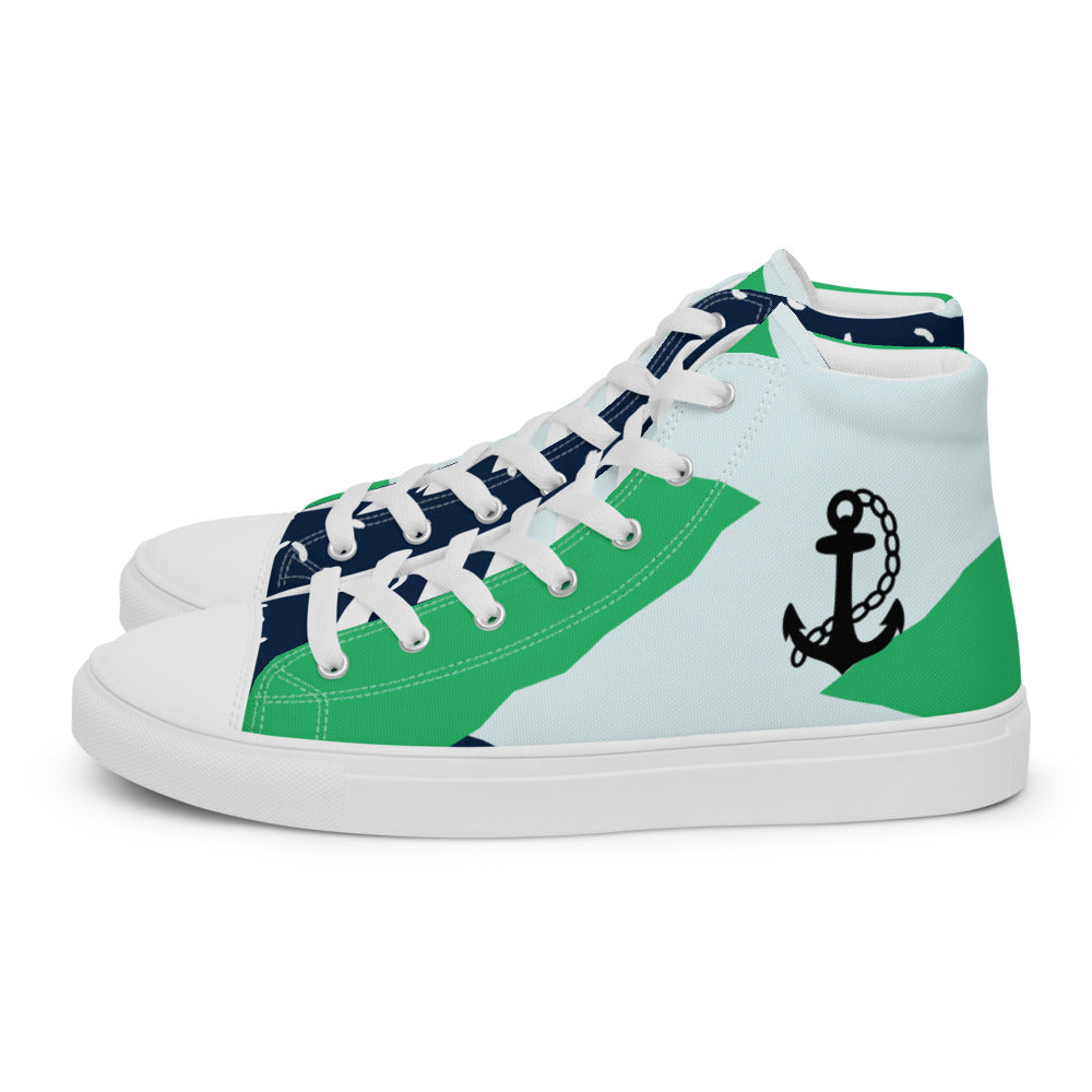 Blue/Green Anchor Men’s high top canvas shoes