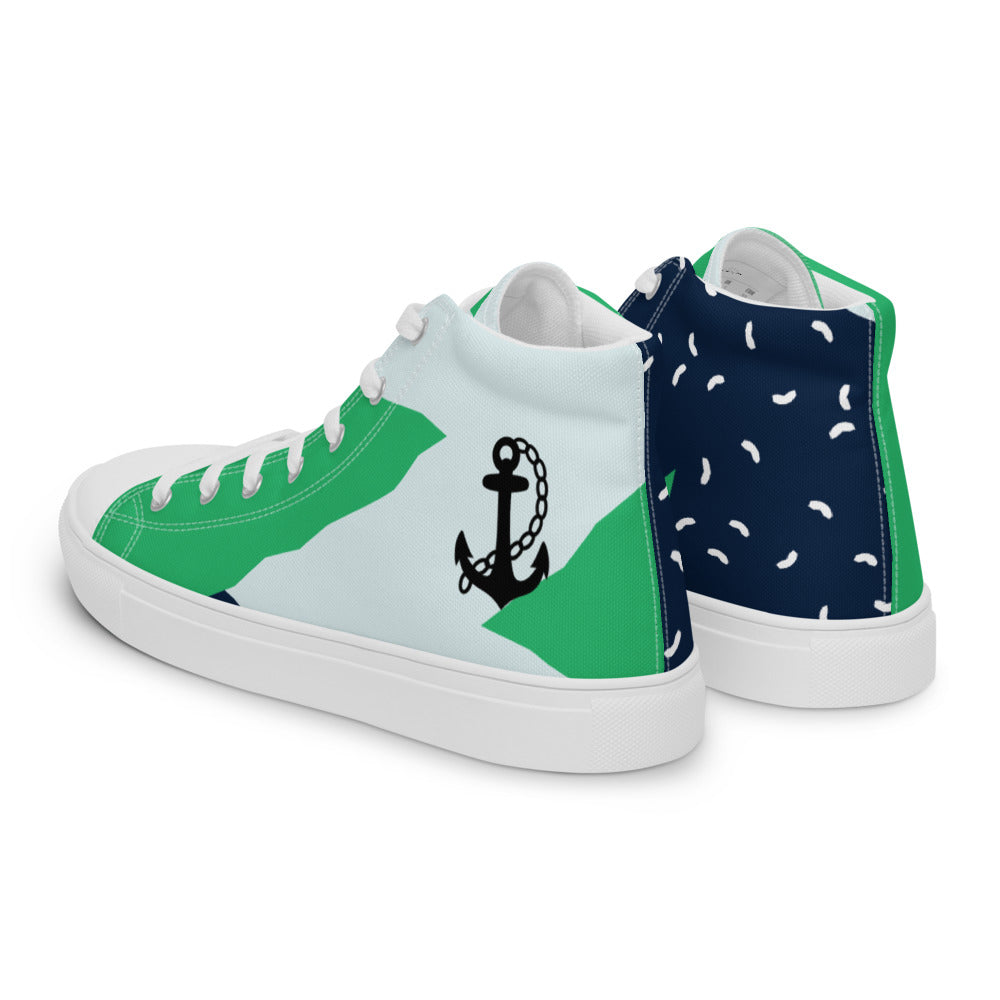 Blue/Green Anchor Men’s high top canvas shoes