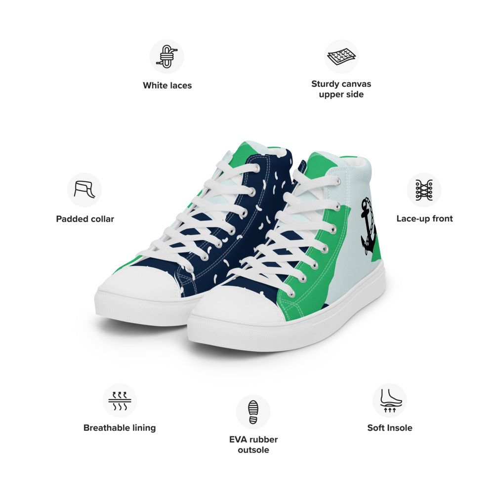 Blue/Green Anchor Men’s high top canvas shoes