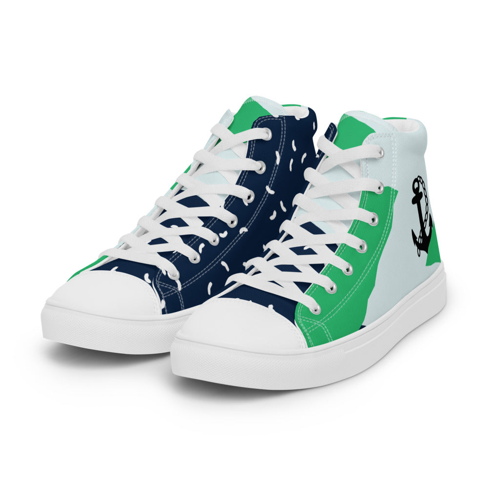 Blue/Green Anchor Men’s high top canvas shoes