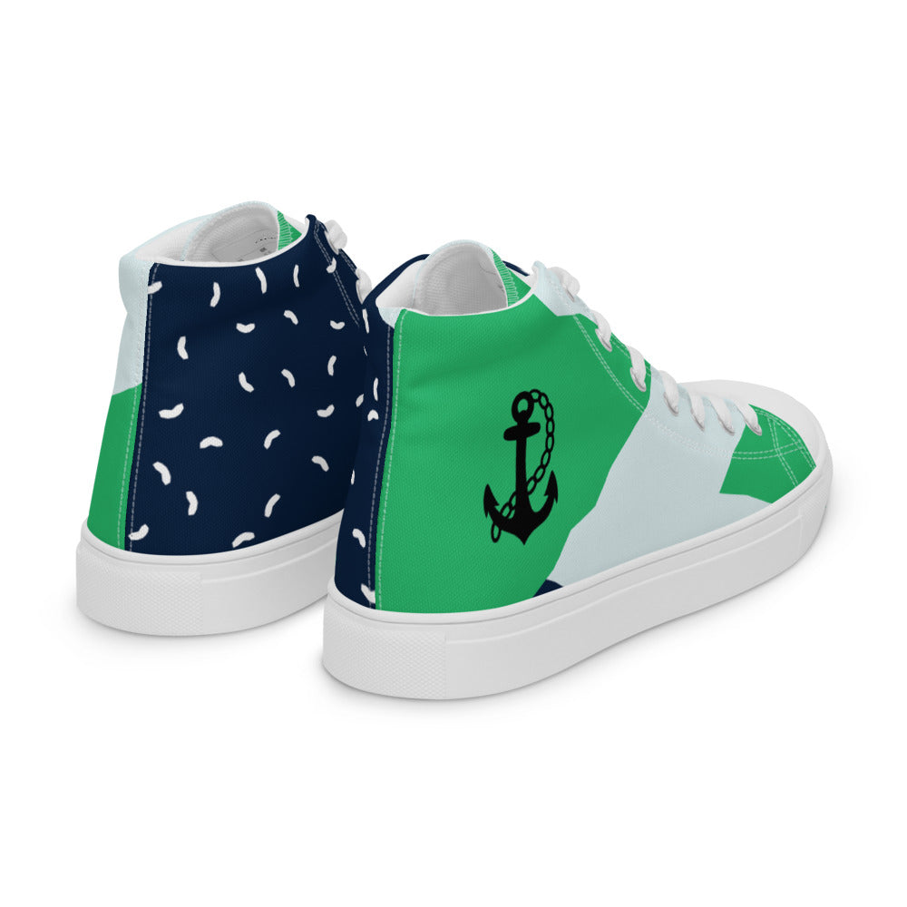 Blue/Green Anchor Men’s high top canvas shoes