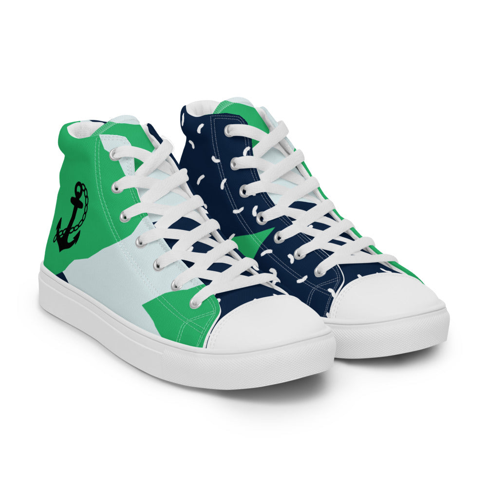 Blue/Green Anchor Men’s high top canvas shoes