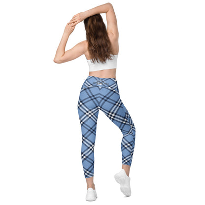 Blue Plaid Crossover leggings with pockets