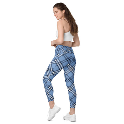 Blue Plaid Crossover leggings with pockets