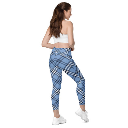 Blue Plaid Crossover leggings with pockets