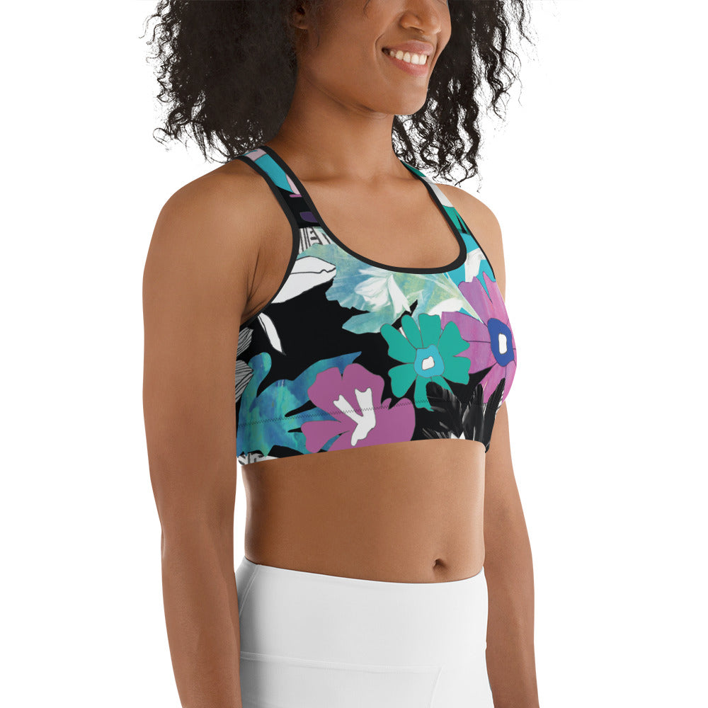 Purple Floral Sports bra