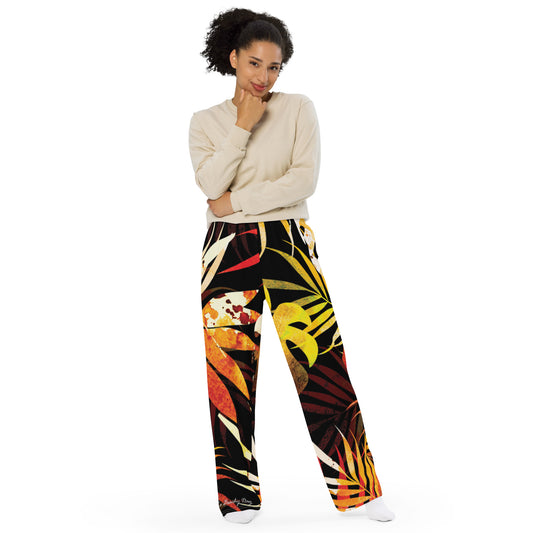 Palm print unisex wide-leg pants