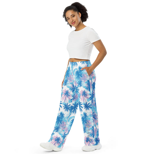 Palm print unisex wide-leg pants